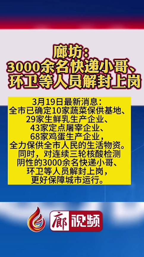  廊視頻 | 廊坊：3000余名快遞小哥,、環(huán)衛(wèi)等人員解封上崗
